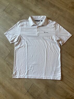 Travis Mathew White Men's Golf Polo Shirt Size Large 22 PTP